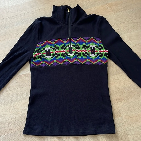 Lauren Ralph Lauren Nordic 1/4 Zip Thermal Long Sleeve Pullover Top Sz M Black - Picture 1 of 8